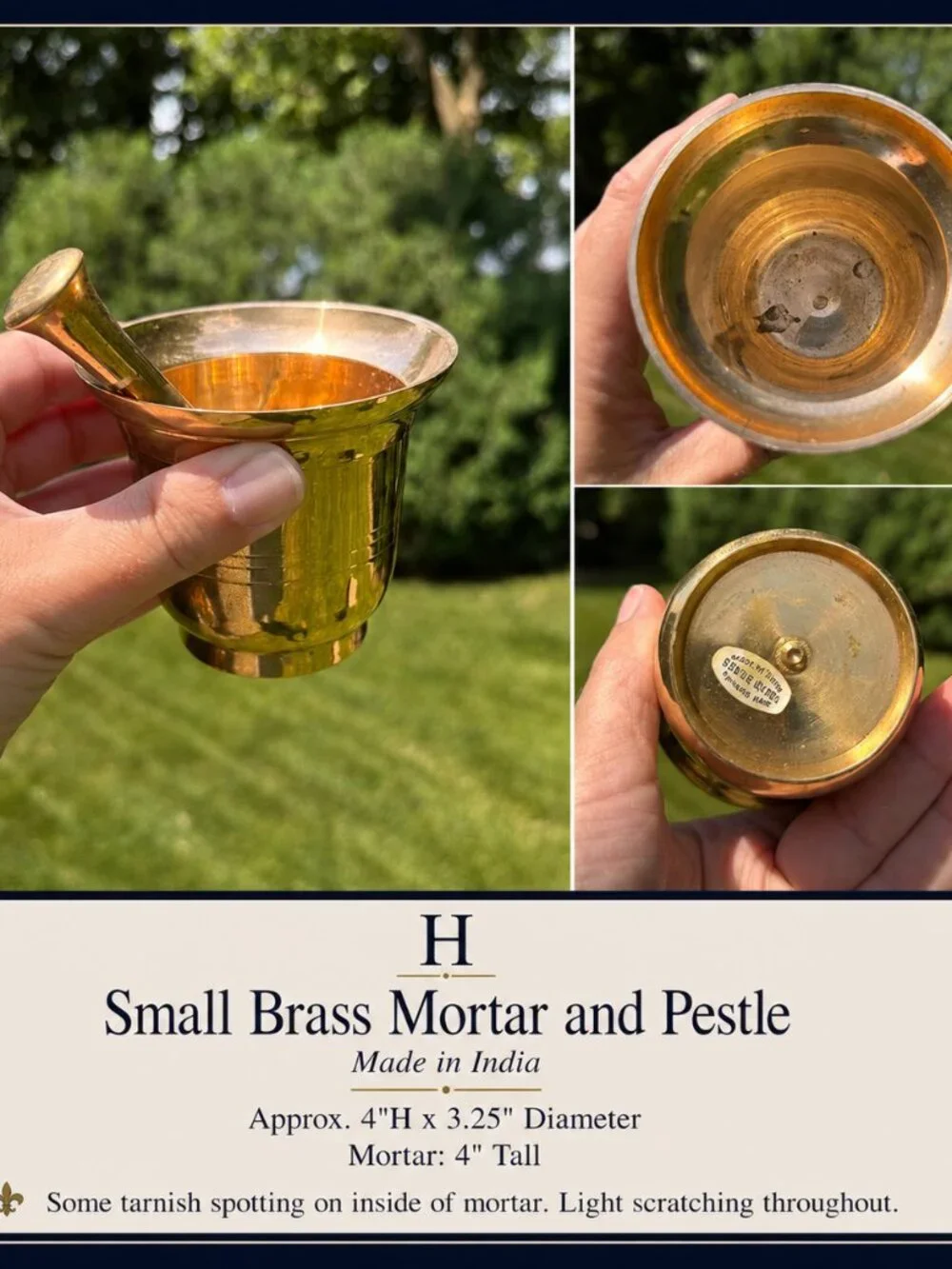 Vintage Solid Brass Mortar and Pestle